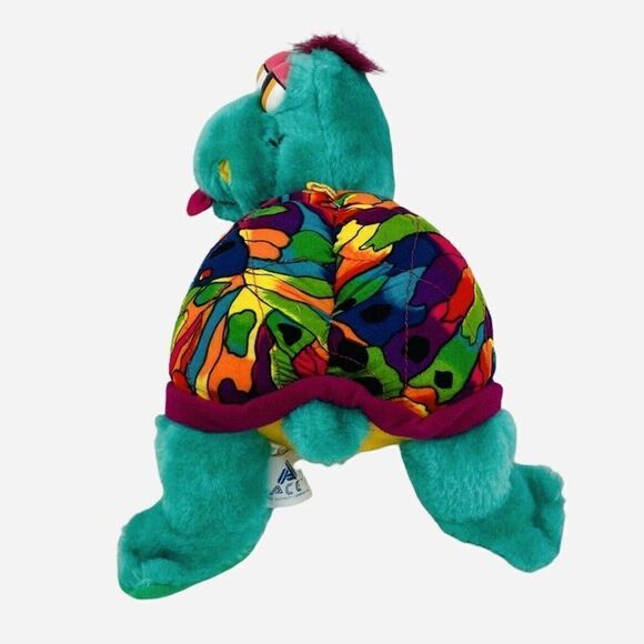 VTG Ace Novelty 10" Green Turtle Plush Colorful Shell Tongue Out Carnival Prize - Picture 4 of 9
